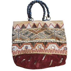 Hippy Indie Folk Ethnic Folk  Embellished Tote Bag Fringes Mirrors Sequins bead